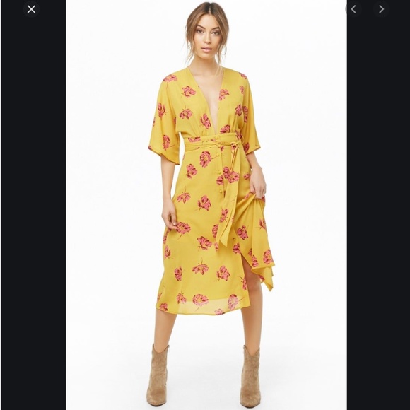 Forever 21 Belted Plunging Floral Dress - Picture 2 of 3